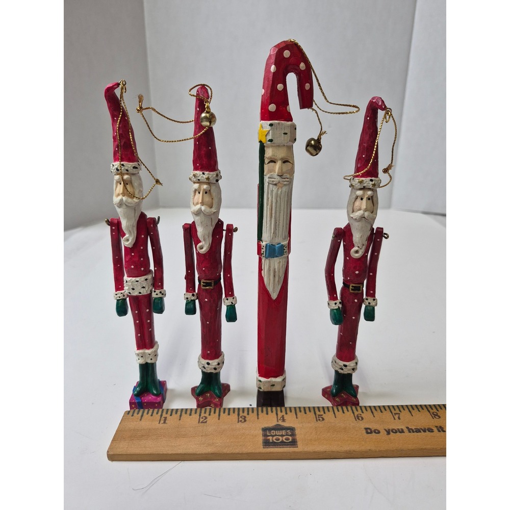 Vintage Russ Berrie Wood Santa Claus Christmas Tree Ornament Lot Folk Art 13863